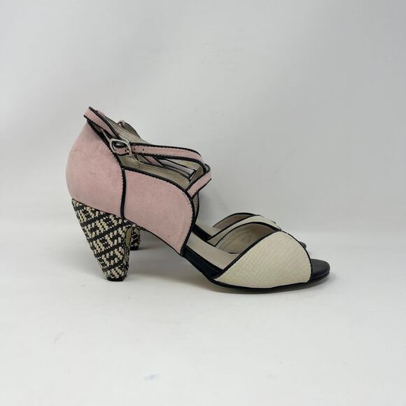 Chelsea Crew Nelly D'Orsay Peep Toe Heel Womens 40/9-9.5‎ Pink Cream Suede Black - Picture 2 of 8